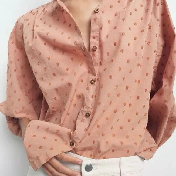 ZARA Swiss Dot Blouse with Voluminous Sleeves Size XS - Picture 3 of 8